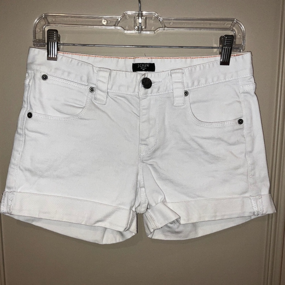 J. Crew Classic White Denim Cut Off Cuffed Shorts Cotton Blend Size 0
